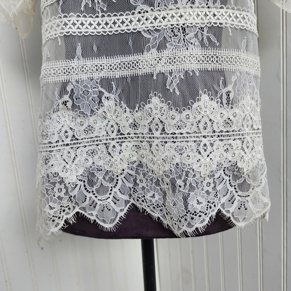 WHBM White House Black Market Short Sleeve Lace Ecru Ivory Blouse Top Sz XS - Picture 5 of 12